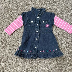 Small Wonders Denim Jacket with Pink Striped Sleeves
